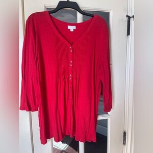 J. Jill Vibrant Red Button Linen Modal Tunic Shirt